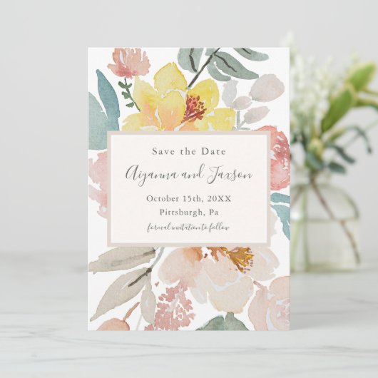 Einfache und Hübsche Blumenhochzeit Save The Date (Stehend Vorderseite)