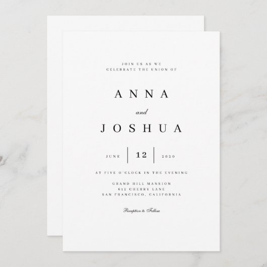Einfache und klassische Hochzeitseinladung Einladung (Vorne/Hinten)