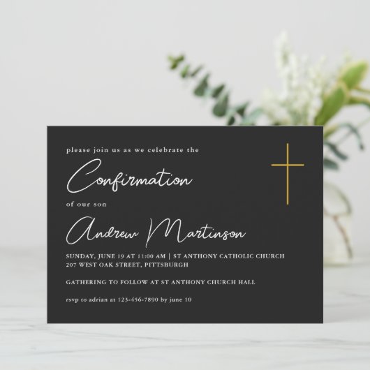 Einfache und klassische Schwarz-Weiß-Bestätigung Einladung (Stehend Vorderseite)