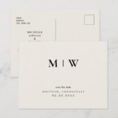 Einfache und kleine Monogramm-Creme Save the Date Postkarte (Vorne/Hinten)
