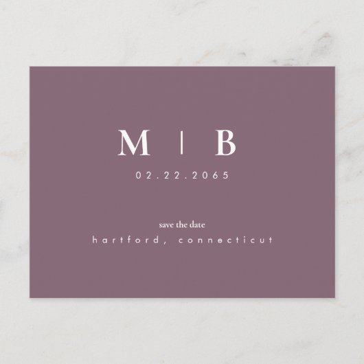 Einfache und kleine Monogramm-Plane Save the Date Ankündigungspostkarte (Vorderseite)