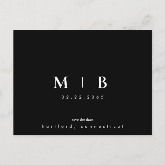 Einfache und leichte B/W-Monogramm-Hochzeit Sicher Ankündigungspostkarte (Vorderseite)