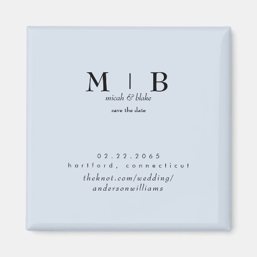 Einfache und leichte Dusty Blue Monogram Save the  Magnet (Vorne)