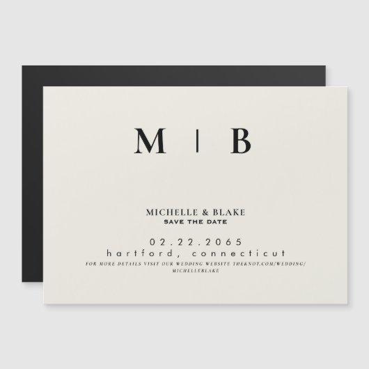 Einfache und leichte Monogramm Beige Save the Date Magneteinladung (Vorne/Hinten)