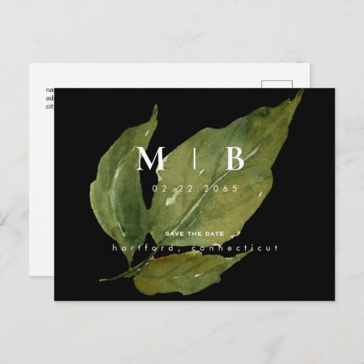 Einfache und leichte Monogramm-Folien Save the Dat Postkarte (Vorne/Hinten)