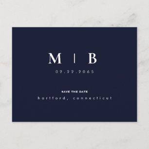 Einfache und leichte Monogramm Navy & White Save t Postkarte