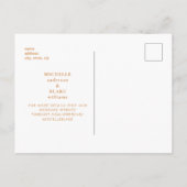 Einfache und leichte Monogramm Orange Save the Dat Ankündigungspostkarte (Rückseite)