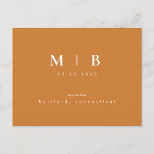 Einfache und leichte Monogramm Orange Save the Dat Ankündigungspostkarte