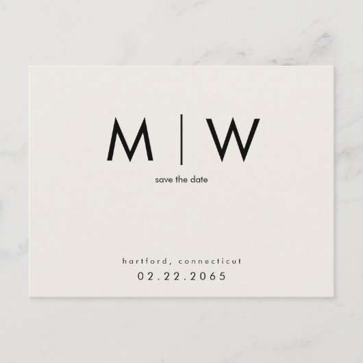 Einfache und leichte Schwarz-Monogramm-Beige Save Postkarte (Vorderseite)