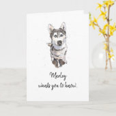 Einfache und minimale Husky White Speckle Vathers  Karte (Gelbe Blume)