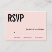 Einfache und minimale rosa Typografie Hochzeit RSV Begleitkarte (Vorderseite)