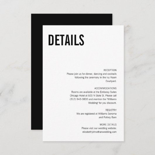 Einfache und minimale Typografie-Hochzeitdetails Begleitkarte (Vorne/Hinten)