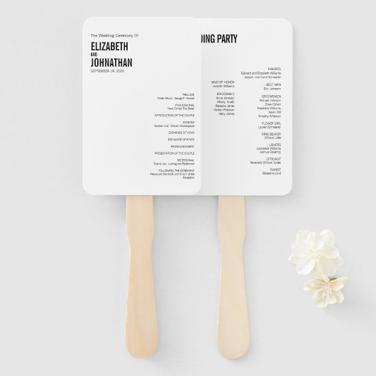 Einfache und minimale Typografie-Hochzeitsprogramm Fächer (Vorne und Hinten)