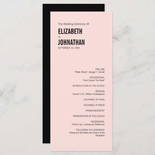 Einfache und minimale Typografie-Hochzeitsprogramm Programm (Vorne/Hinten)