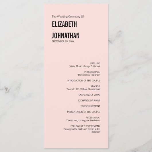 Einfache und minimale Typografie-Hochzeitsprogramm Programm (Vorderseite)