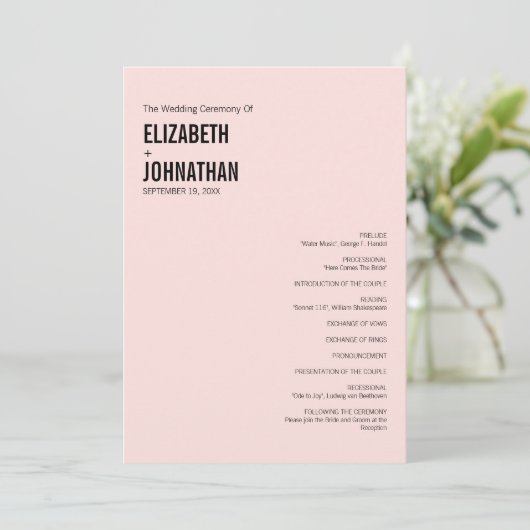 Einfache und minimale Typografie-Hochzeitsprogramm Programm (Stehend Vorderseite)
