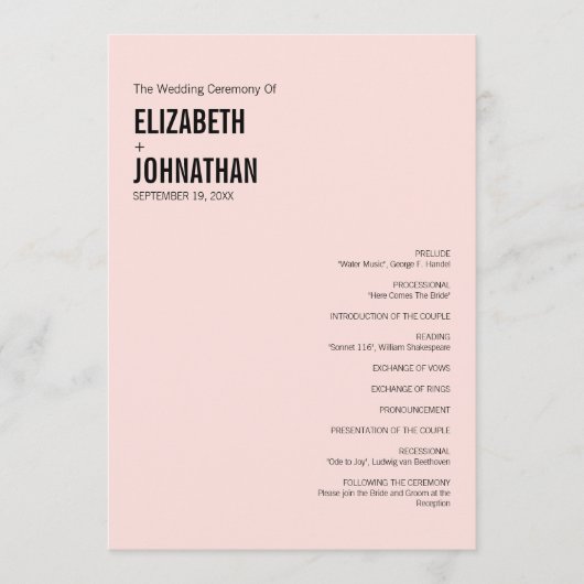 Einfache und minimale Typografie-Hochzeitsprogramm Programm (Vorderseite)