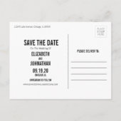 Einfache und minimale Typografie Save the Date Pos Ankündigungspostkarte (Rückseite)