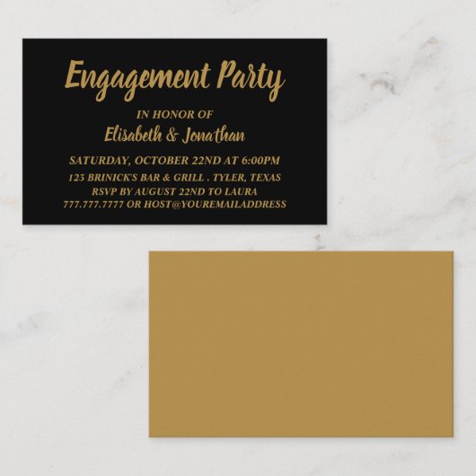 Einfache und moderne Black Gold-Engagement-Party-T Visitenkarte (Vorne/Hinten)