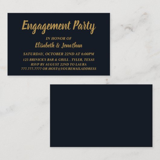 Einfache und moderne Blue/Gold-Engagement-Party-Ti Visitenkarte (Vorne/Hinten)