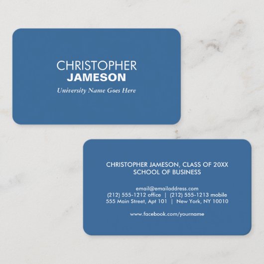 Einfache und moderne Blue Graduate Student Univers Telefonnummerkarte (Vorne/Hinten)