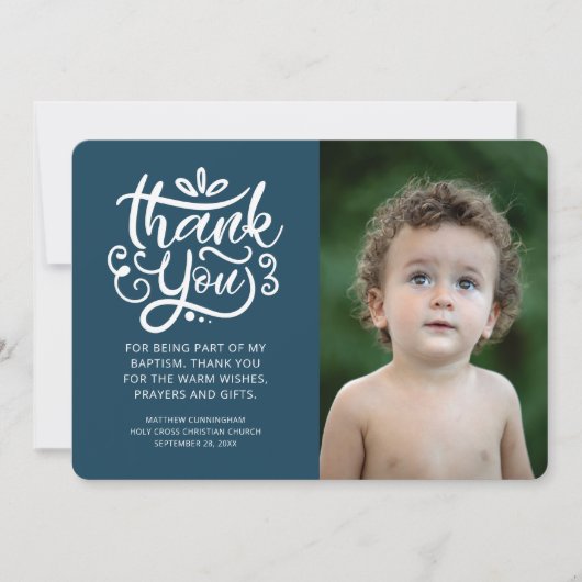Einfache und moderne Foto Taufe Vielen Dank Dankeskarte (Vorderseite)