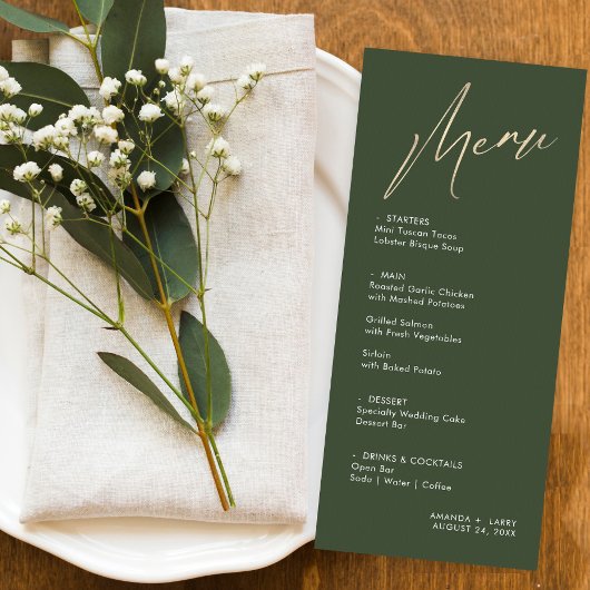 Einfache und moderne Green and Gold Wedding Card Menükarte