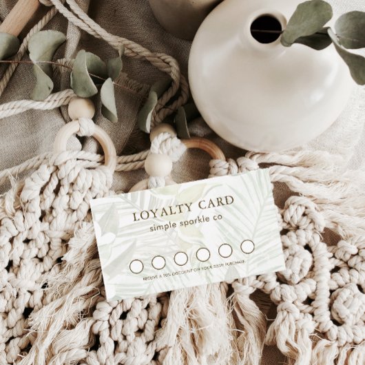 Einfache und moderne Green Palm Print Loyalty Card Treuekarte