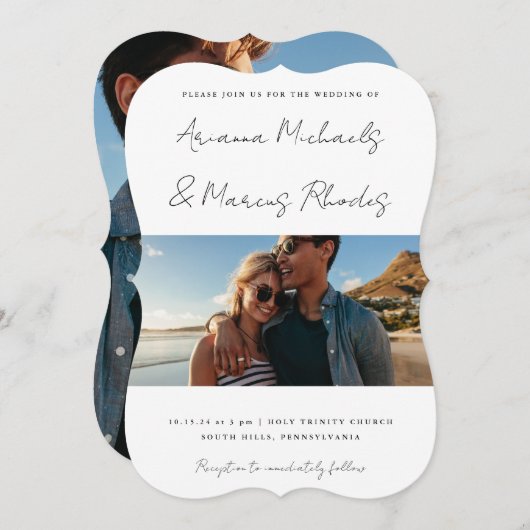 Einfache und moderne Hochzeit im Foto Einladung (Vorne/Hinten)