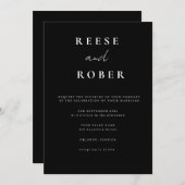 Einfache und moderne Hochzeit in Schwarz-Weiß Einladung (Vorne/Hinten)