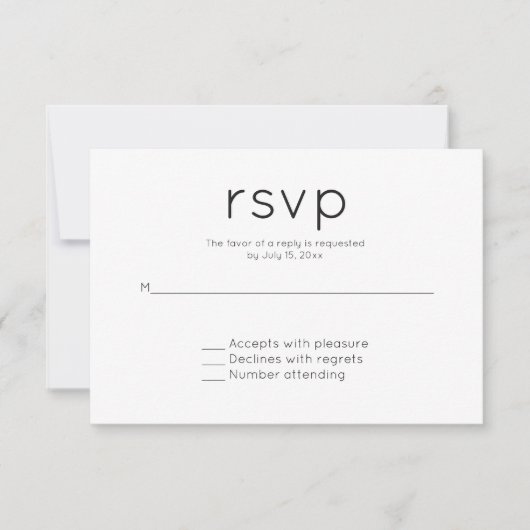 Einfache und moderne Hochzeit RSVP Karte (Vorderseite)