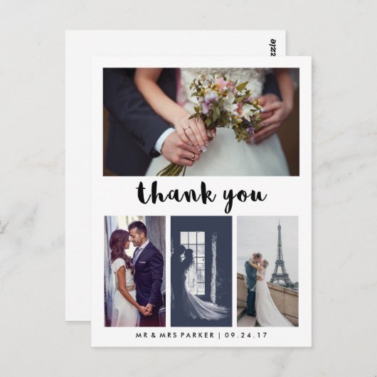 Einfache und moderne Hochzeit Vielen Dank | 4 FOTO Postkarte (Vorne/Hinten)