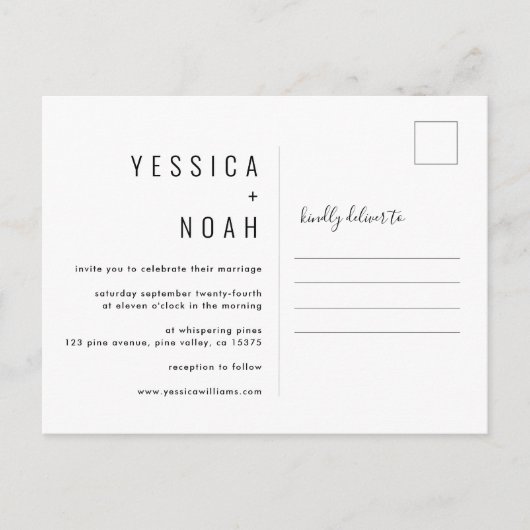 Einfache und moderne minimalistische Hochzeitsfoto Einladungspostkarte (Vorderseite)