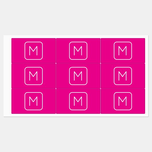 Einfache und moderne Monogramm | Rosa und Weiß Etiketten (Blatt)