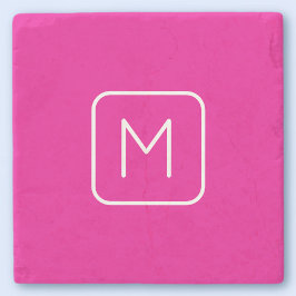 Einfache und moderne Monogramm | Rosa und Weiß Steinuntersetzer