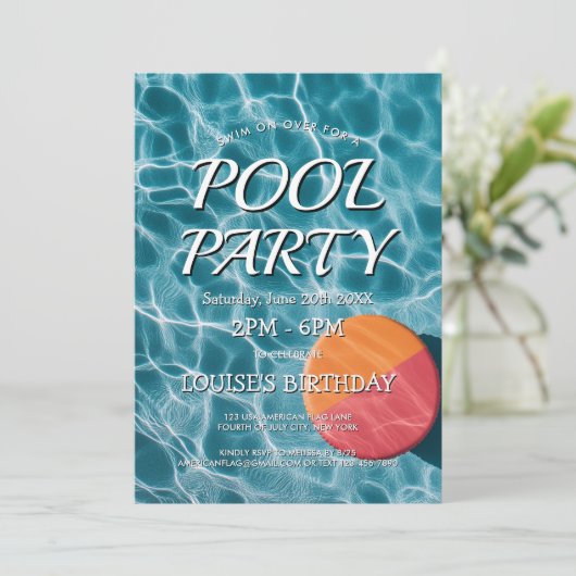 Einfache und moderne Party Einladung am Pool (Stehend Vorderseite)