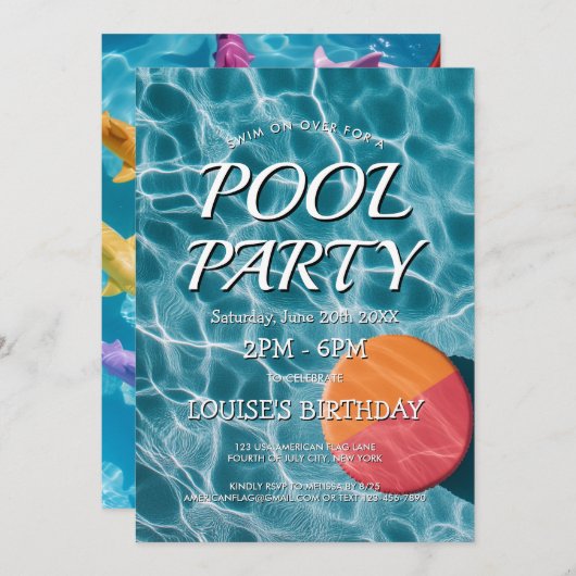 Einfache und moderne Party Einladung am Pool (Vorne/Hinten)