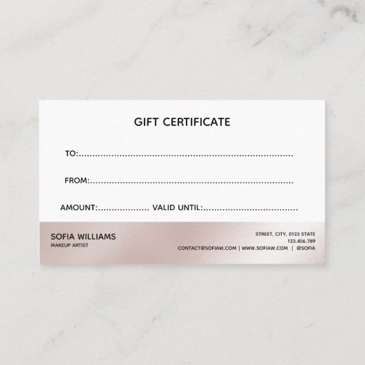 Einfache und moderne Rose Gold Certificate-Geschen Visitenkarte (Rückseite)