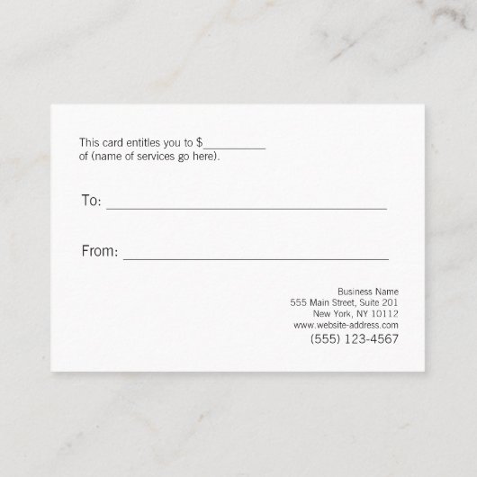 Einfache und moderne schwarze Geschenkgutschrift Rabattkarte (Rückseite)
