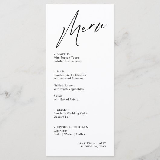 Einfache und moderne Speisekarte für Hochzeiten Menükarte (Vorderseite)