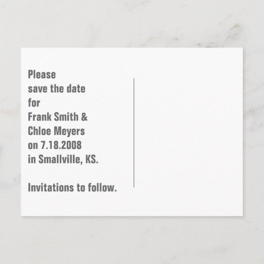 Einfache und preiswerte Ankündigung Save the Date (Rückseite)