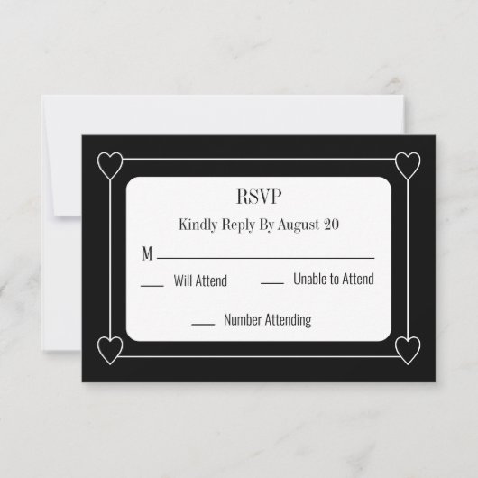 Einfache und romantische Herz Black Wedding RSVP Mitteilungskarte (Vorderseite)