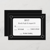 Einfache und romantische Herz Black Wedding RSVP Mitteilungskarte (Vorne/Hinten)