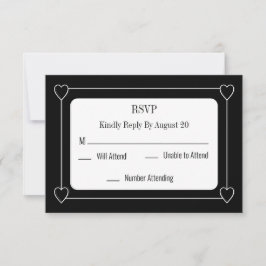 Einfache und romantische Herz Black Wedding RSVP Mitteilungskarte