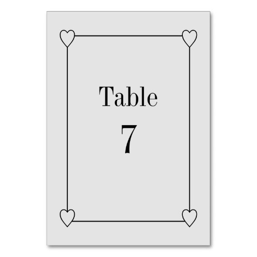 Einfache und romantische Herz-Lightgrau-Hochzeit Tischnummer (Vorderseite)
