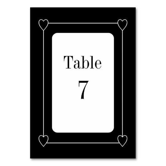 Einfache und romantische Herz-Schwarz-Weiß-Hochzei Tischnummer (Vorderseite)