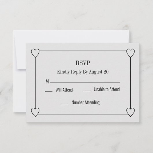 Einfache und romantische Herz White Wedding RSVP Mitteilungskarte (Vorderseite)