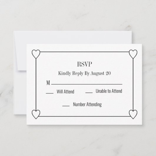 Einfache und romantische Herz White Wedding RSVP Mitteilungskarte (Vorderseite)