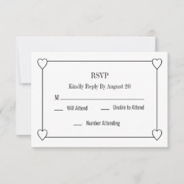 Einfache und romantische Herz White Wedding RSVP Mitteilungskarte