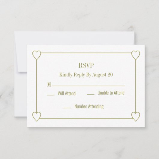 Einfache und romantische Herz White Wedding RSVP Mitteilungskarte (Vorderseite)
